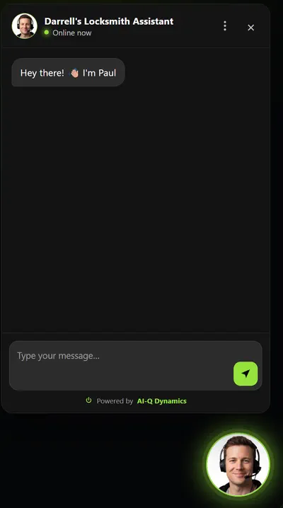 Example AIQ Dynamics powered chatbot widget with assistant head